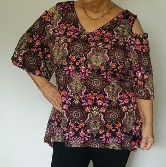 Avenue Tops - 5X Avenue PLUS cold shoulder lavender tunic